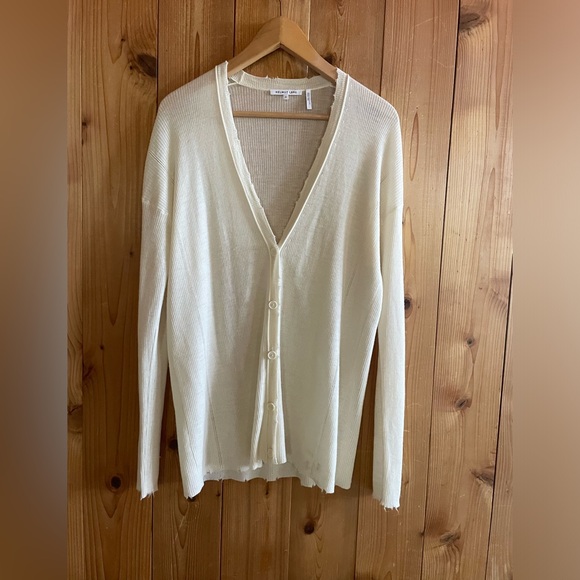 Helmut Lang Sweaters - Helmut Lang wool black distressed frayed edge cardigan